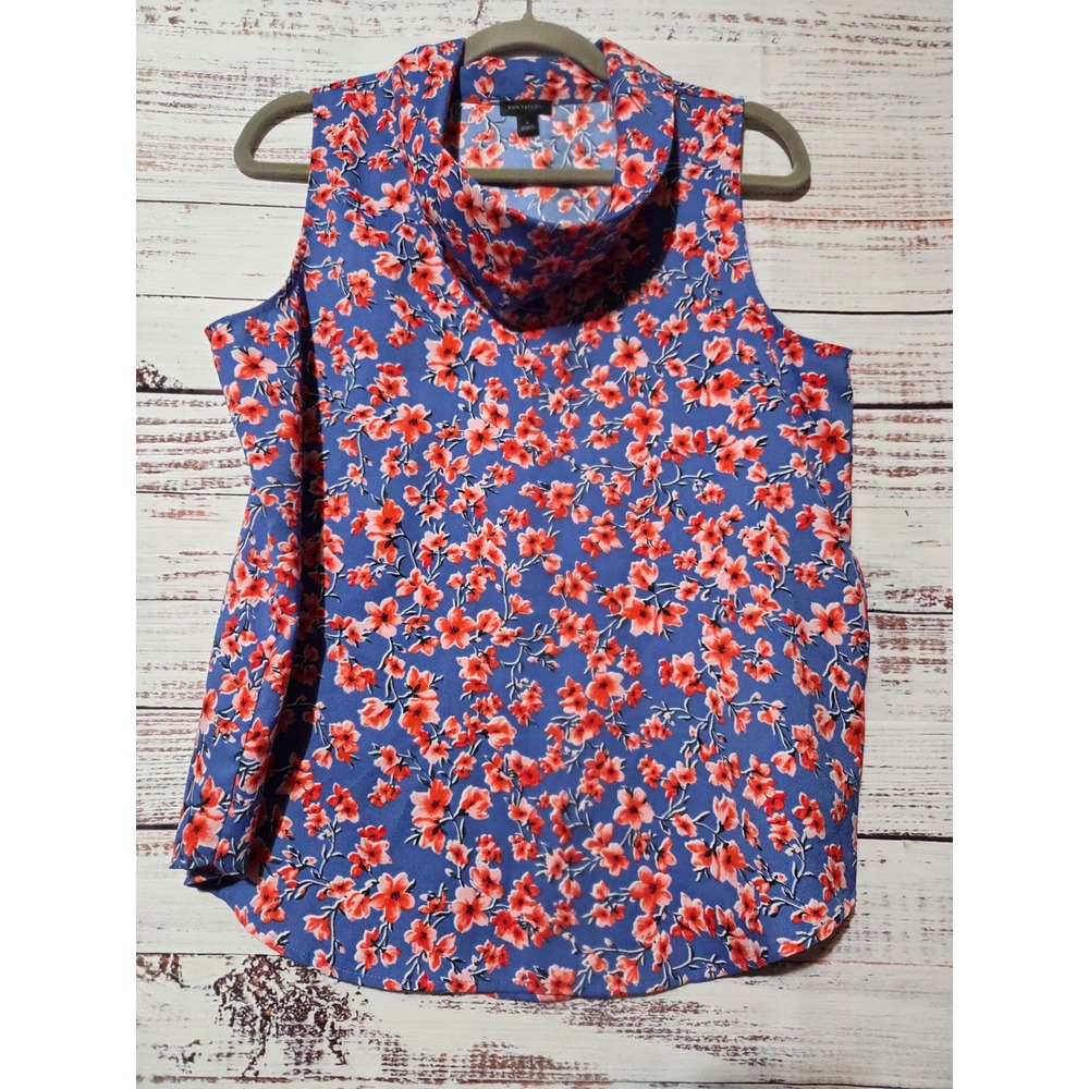 Ann Taylor Floral Cowl Neck Sleeveless Blouse Blue Red Pink Size M Shell Top